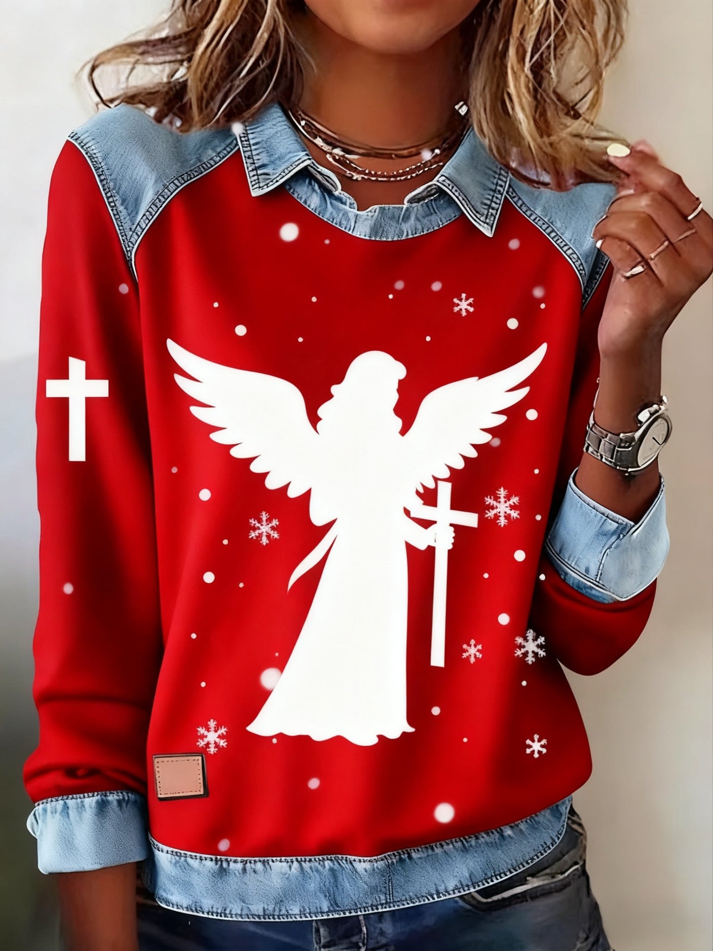 Retro Christmas Faith Abstract Print Casua Lapel Top