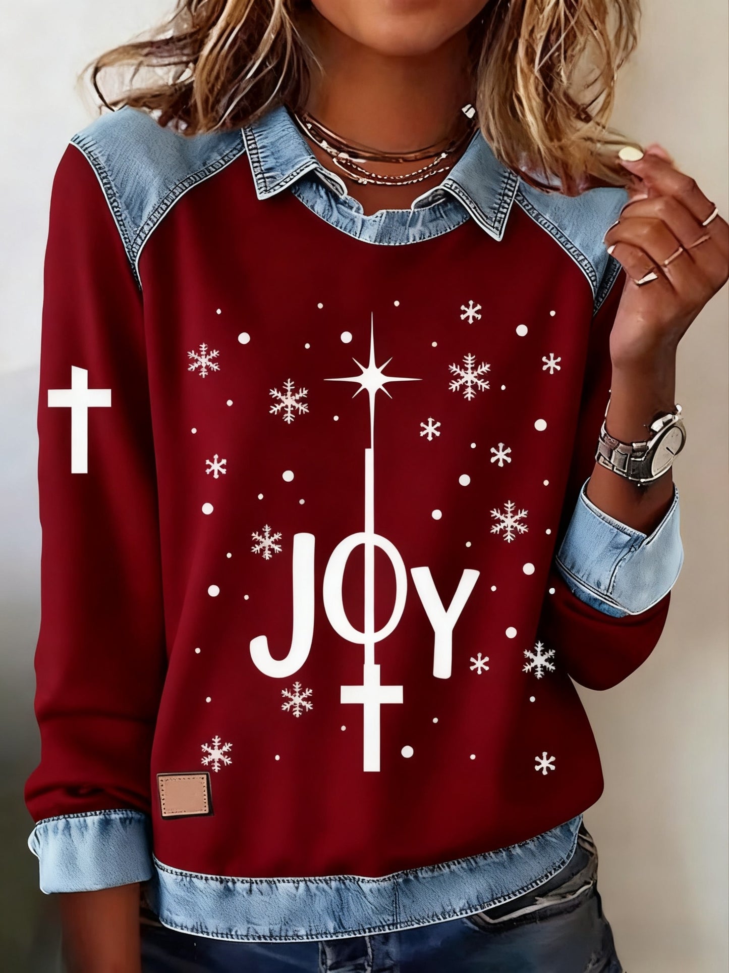 Retro Christmas Faith Abstract Print Casua Lapel Top