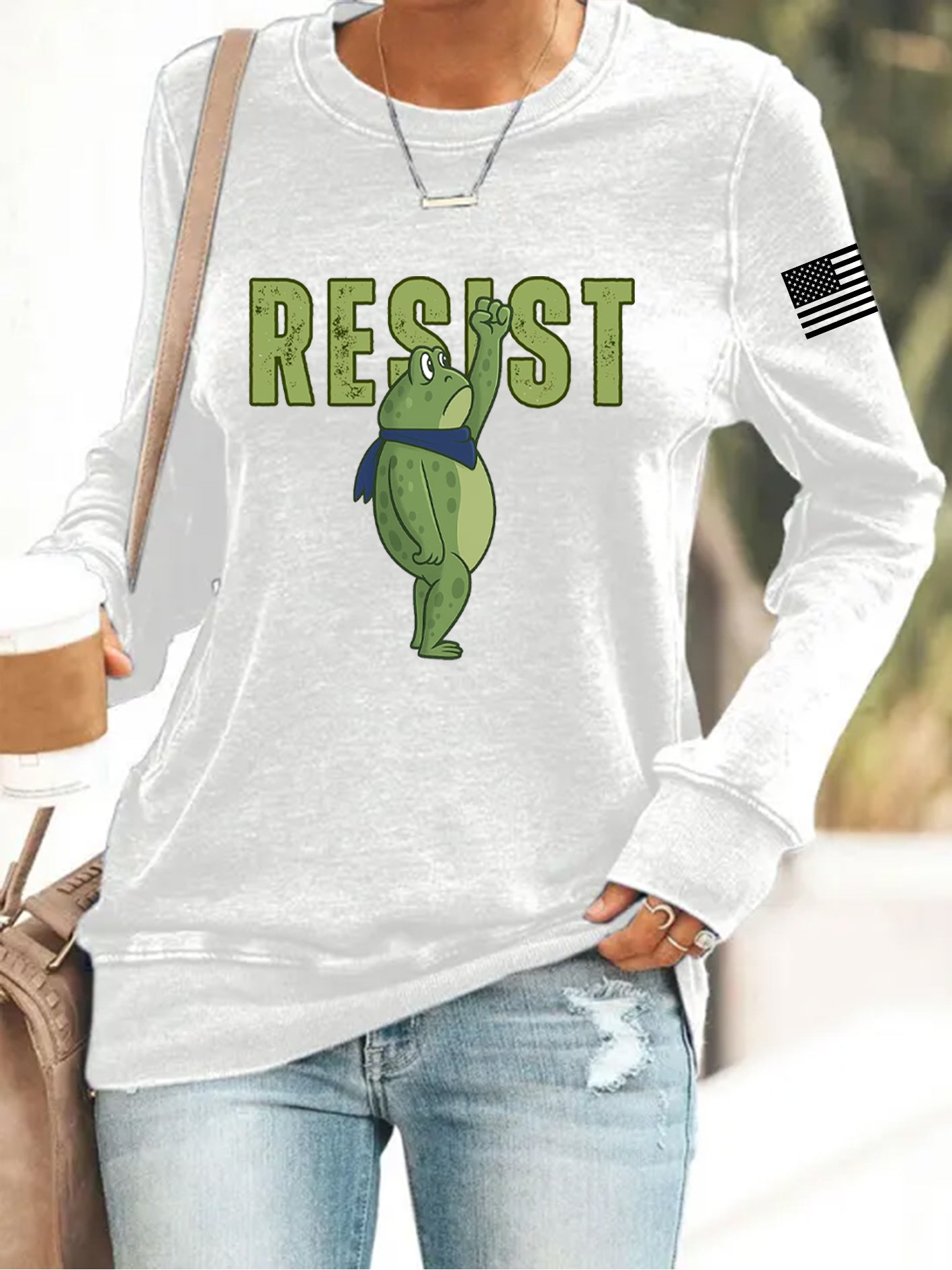 Women's Retro Resist Frog Print Sweatshirt