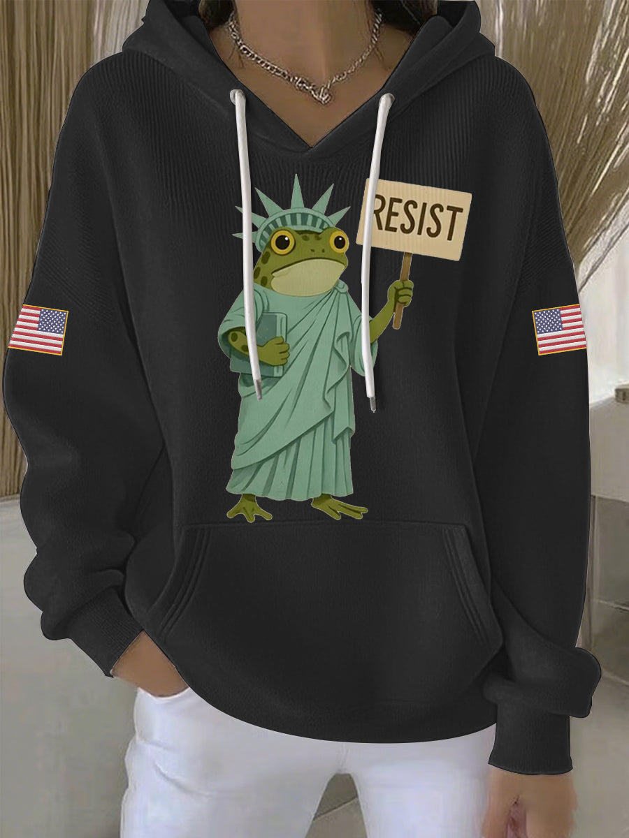 Women's Resist Frog Print Casual Hoodie