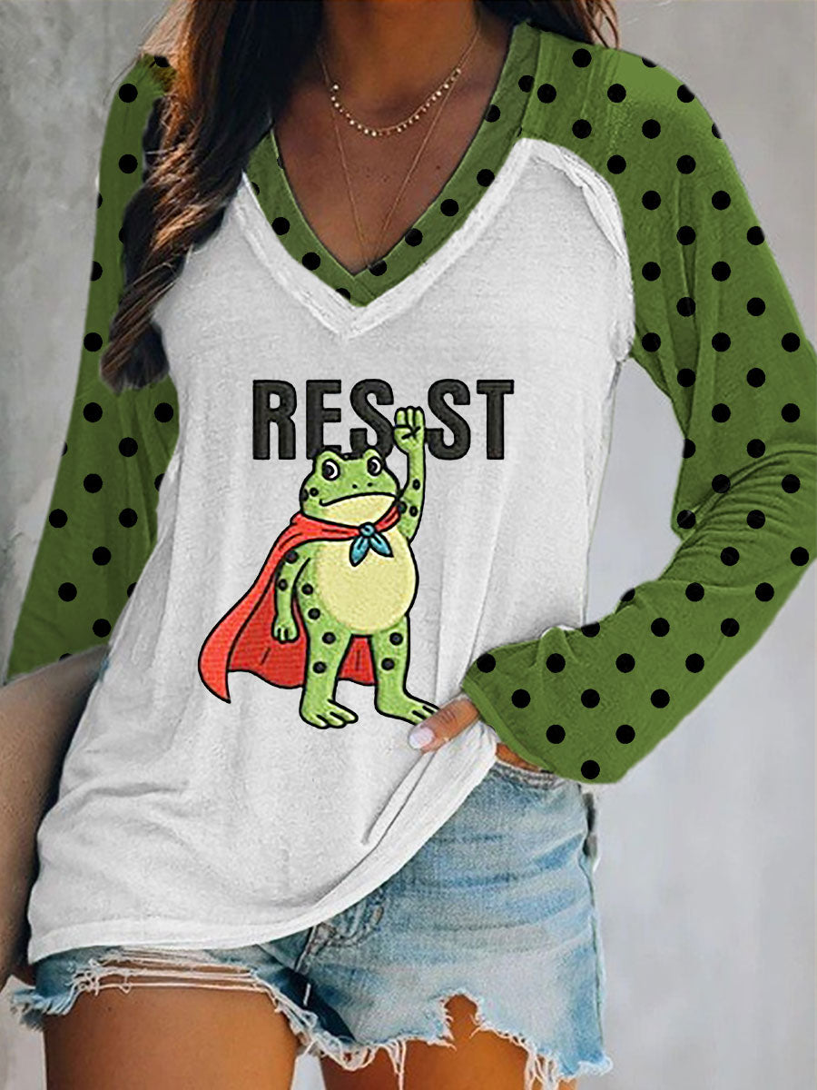 Women's Portland Frog Resist Double Layer Neck Long Sleeve T-Shirt