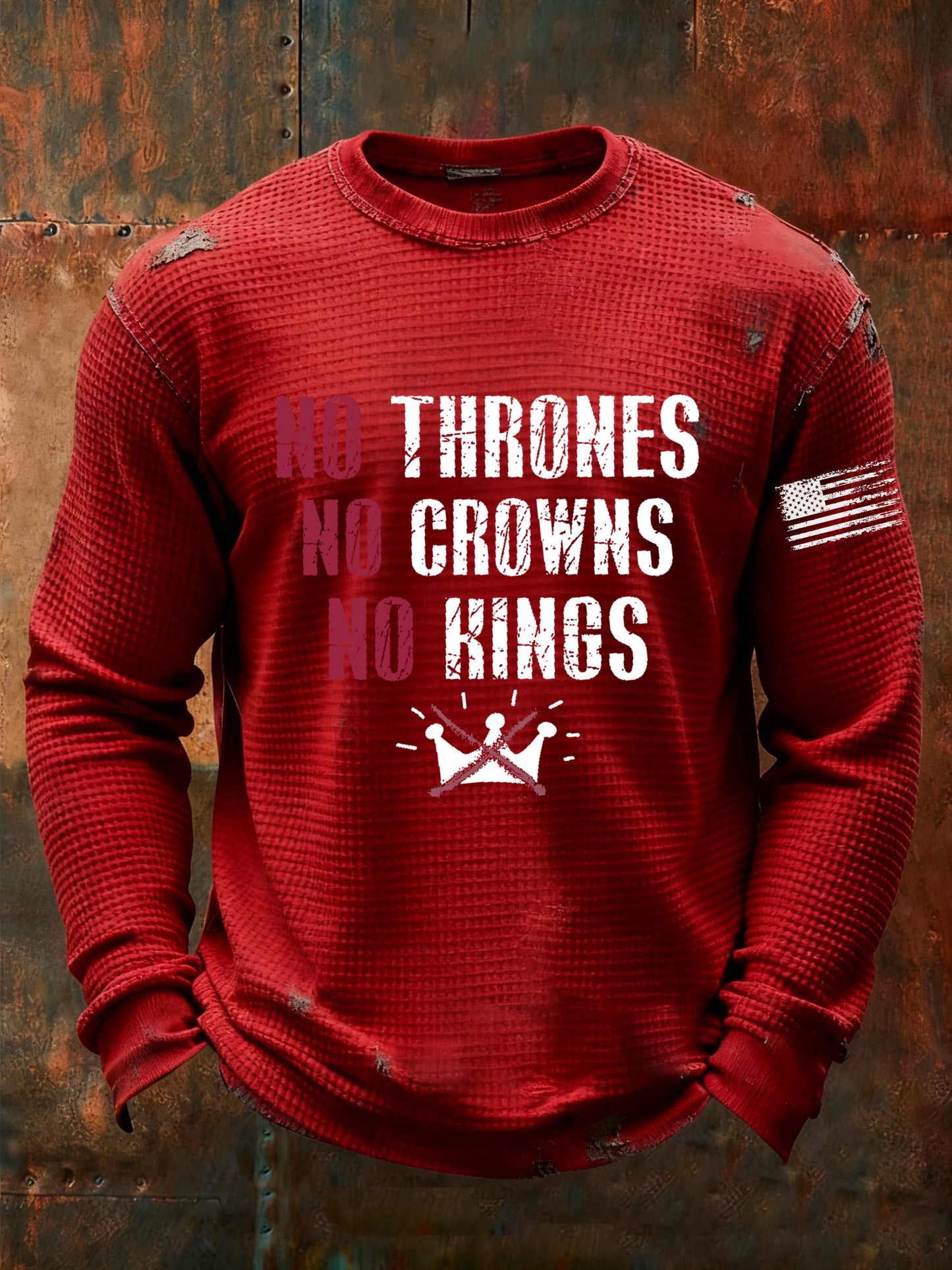 Men's No Thrones No Crowns No Kings Printed Waffle Long Sleeve T-Shirt