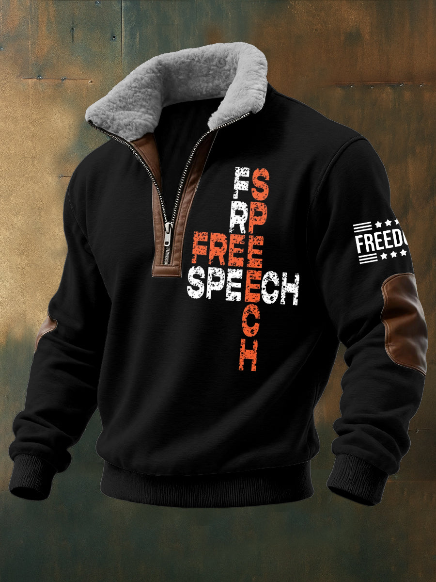 Men's Charlie Kirk Freedom Printed Long Sleeved Stand Up Collar Zipper Lamb Wool Top