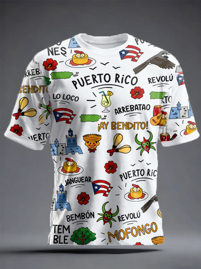 Unisex Puerto Rico Art Printed T-shirt