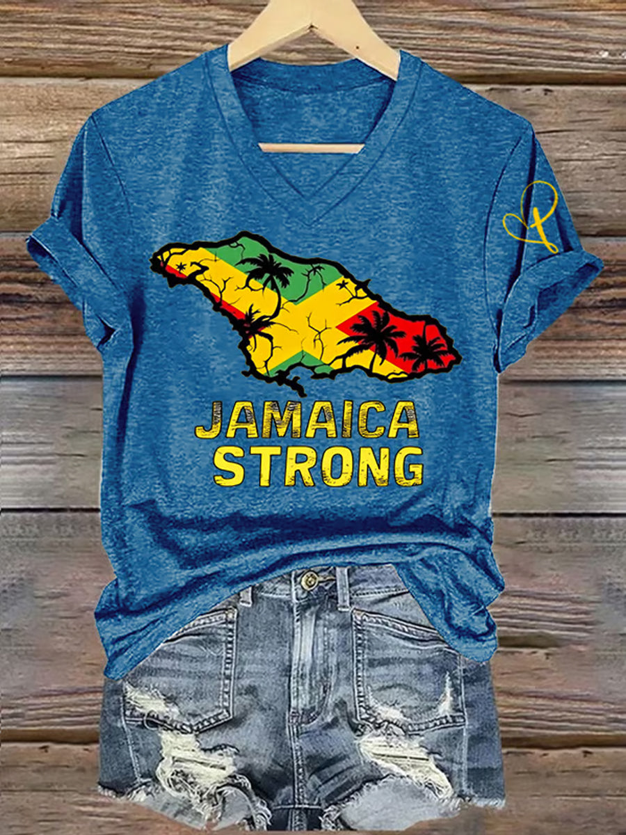 Women's Jamaica Strong Cross Reggae V-Neck Tee