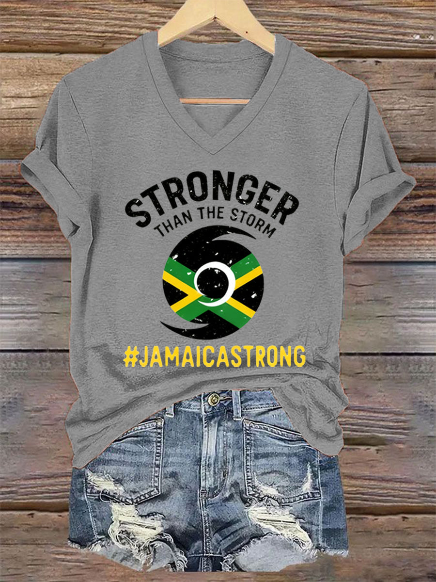 Women's Hurricane Melissa Jamaica Stronger Than The Storm Pray For Jamaica V-Neck Tee