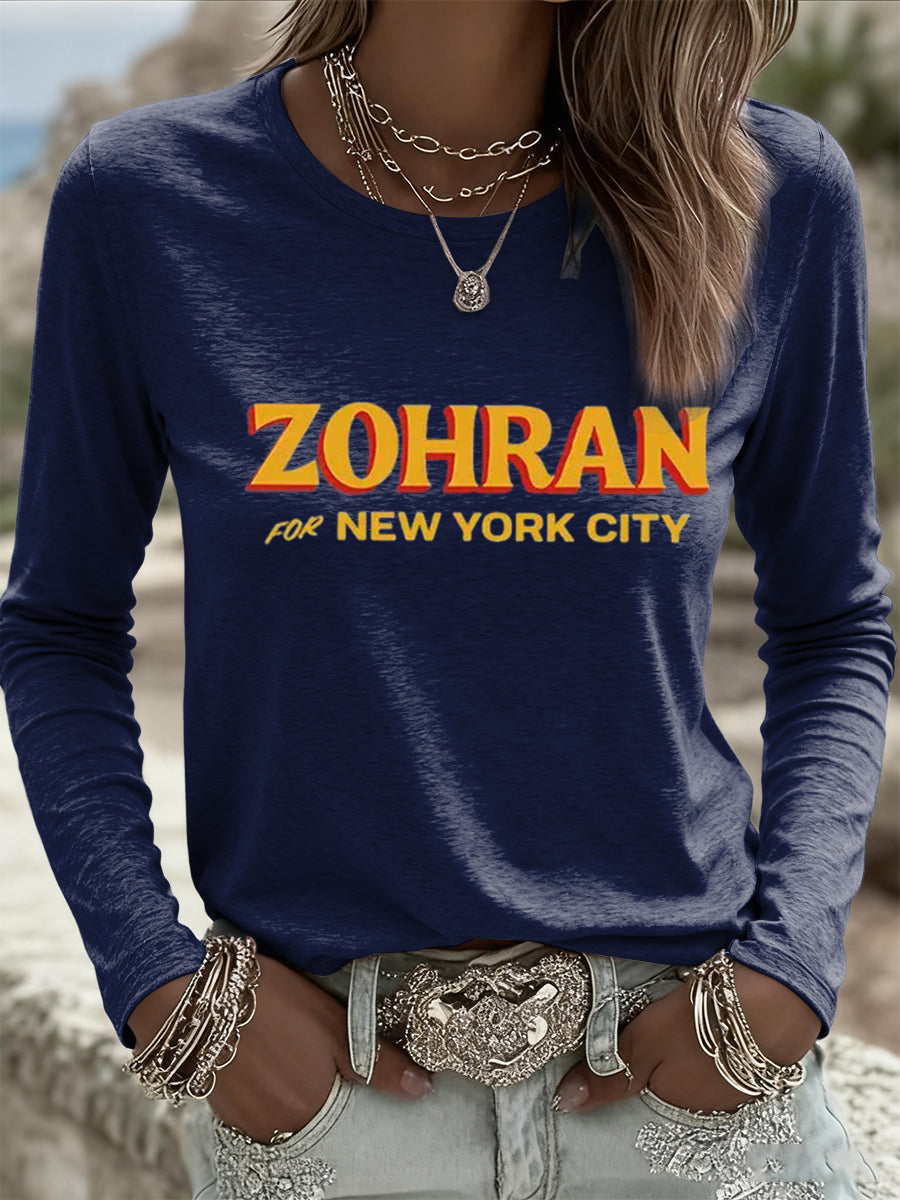 Women's Retro Mayor Mamdani Sports Long-Sleeve Top