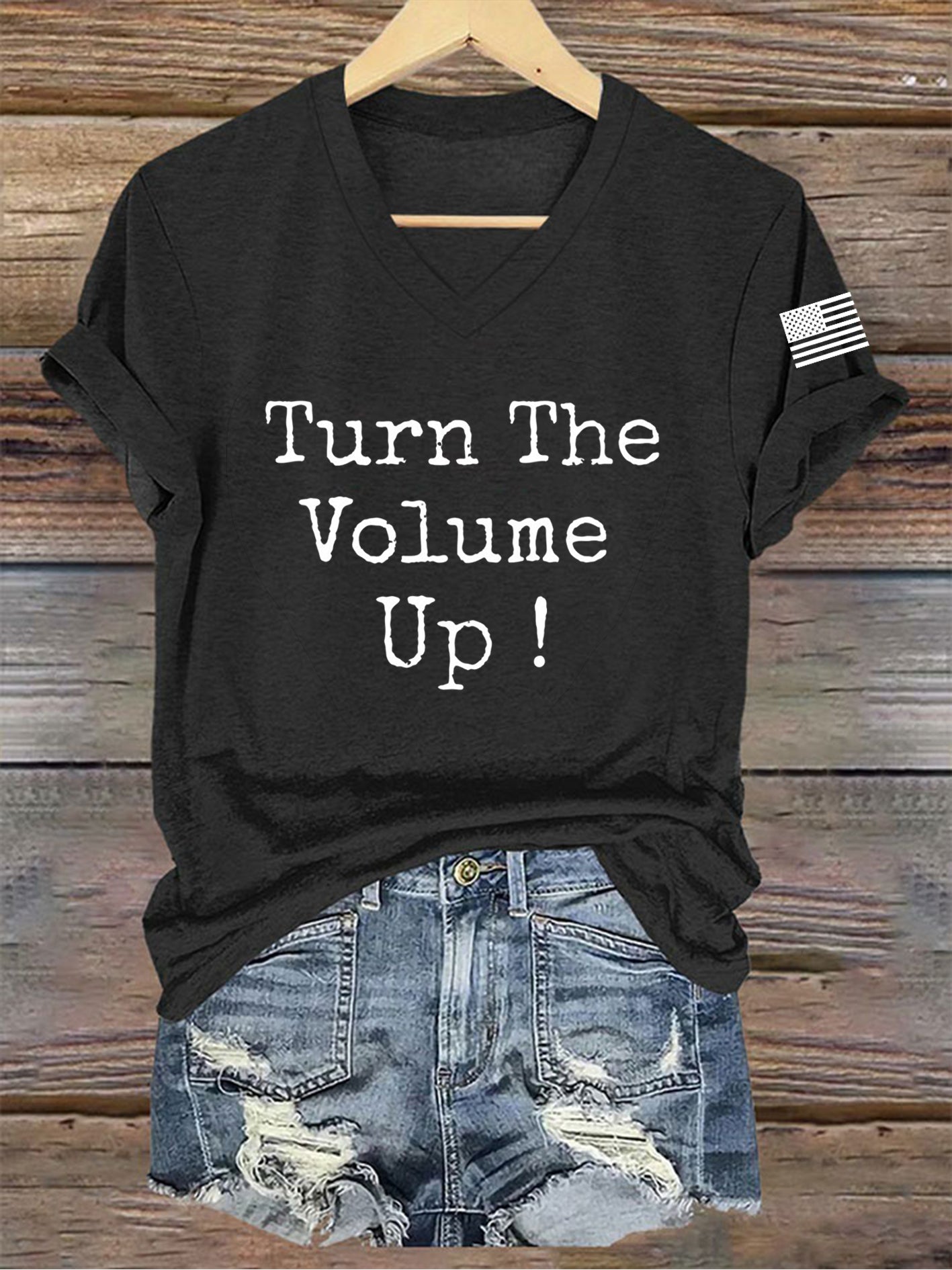 Women's Turn the Volume Up Printed V-neck T-shirt