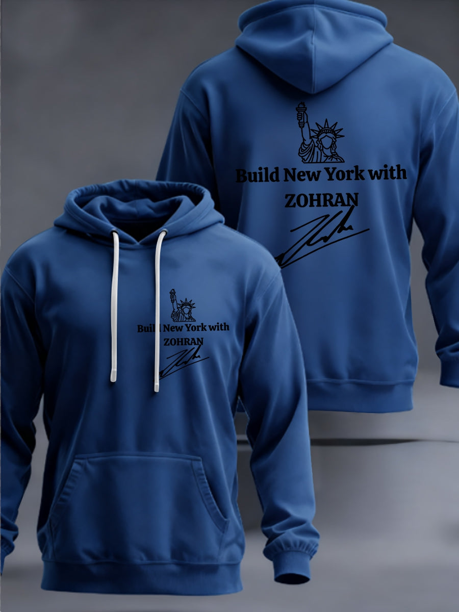Men's Zohran Mamdani Build New York with Zohran NYC’s First Muslim Mayor Zohran signature Velvet Raglan Hooded Sweatshirt