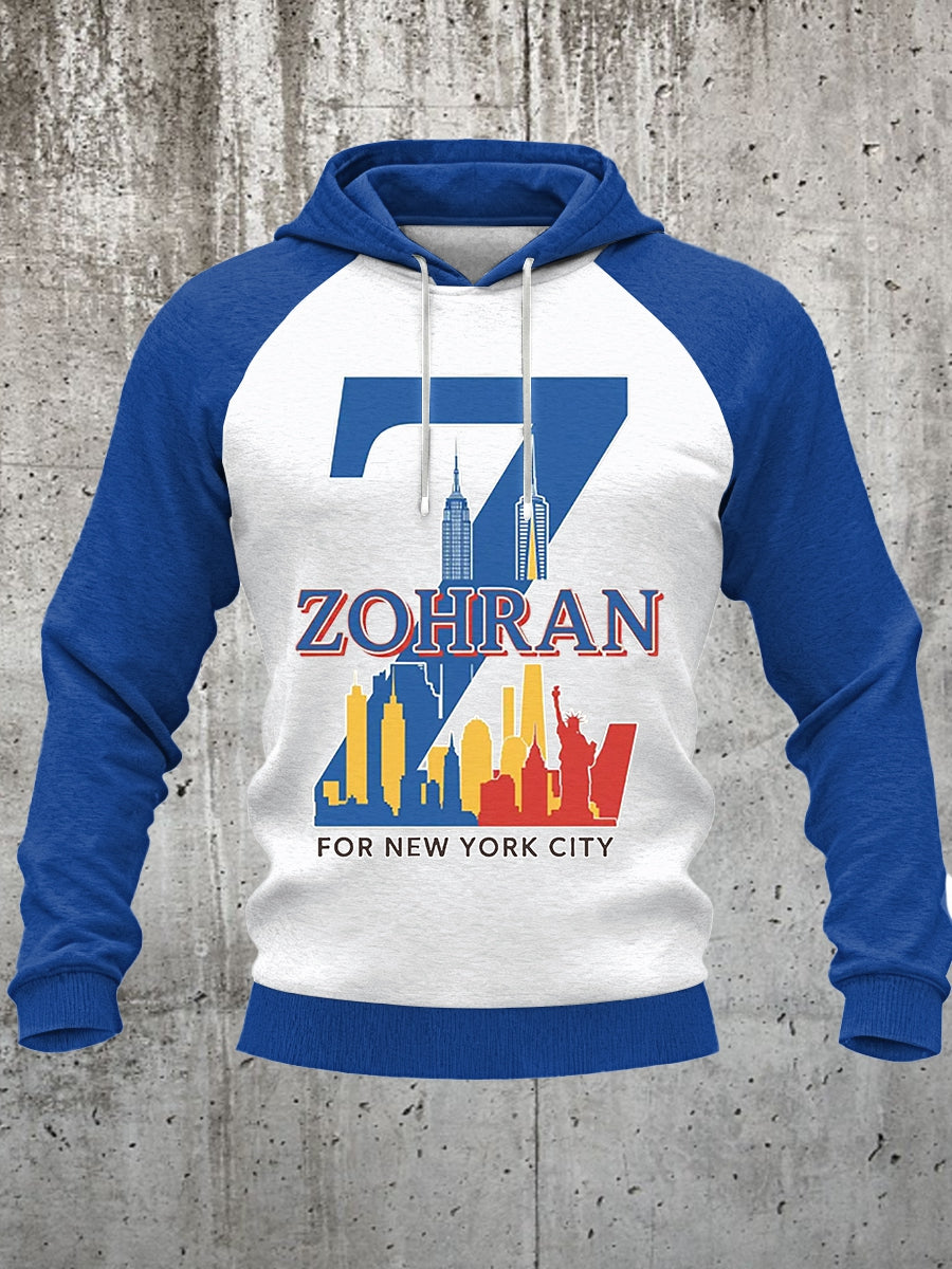 Men's Zohran Mamdani Build New York with Zohran NYC’s First Muslim Mayor Zohran signature Velvet Raglan Hoodie