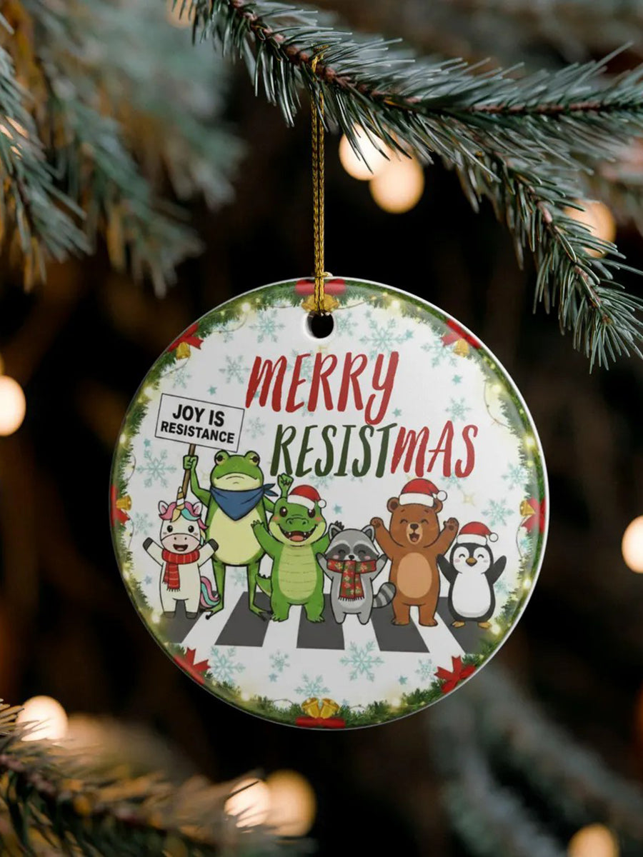 Merry Resistmas Portland Frog Printed Acrylic Decorative Ornament