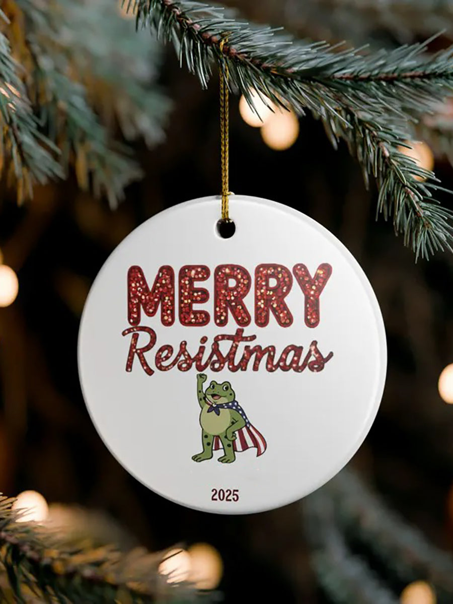 Merry Resistmas Portland Frog Printed Acrylic Decorative Ornament