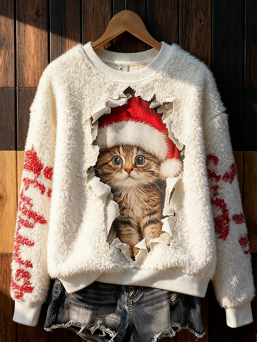 Women's Retro Christmas Animal Art Print Casual Flannel Top