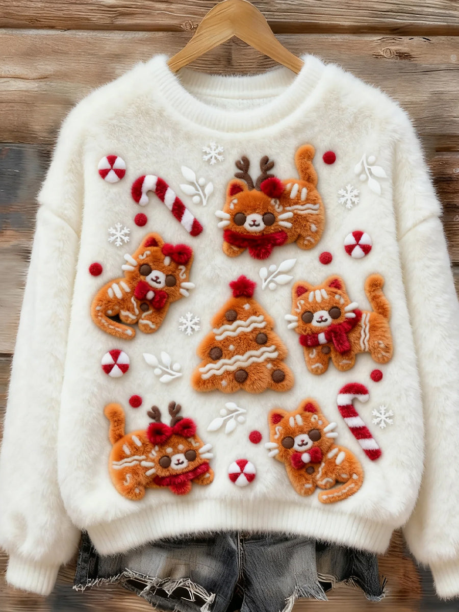 Women's Retro Christmas Animal Art Print Casual Flannel Top