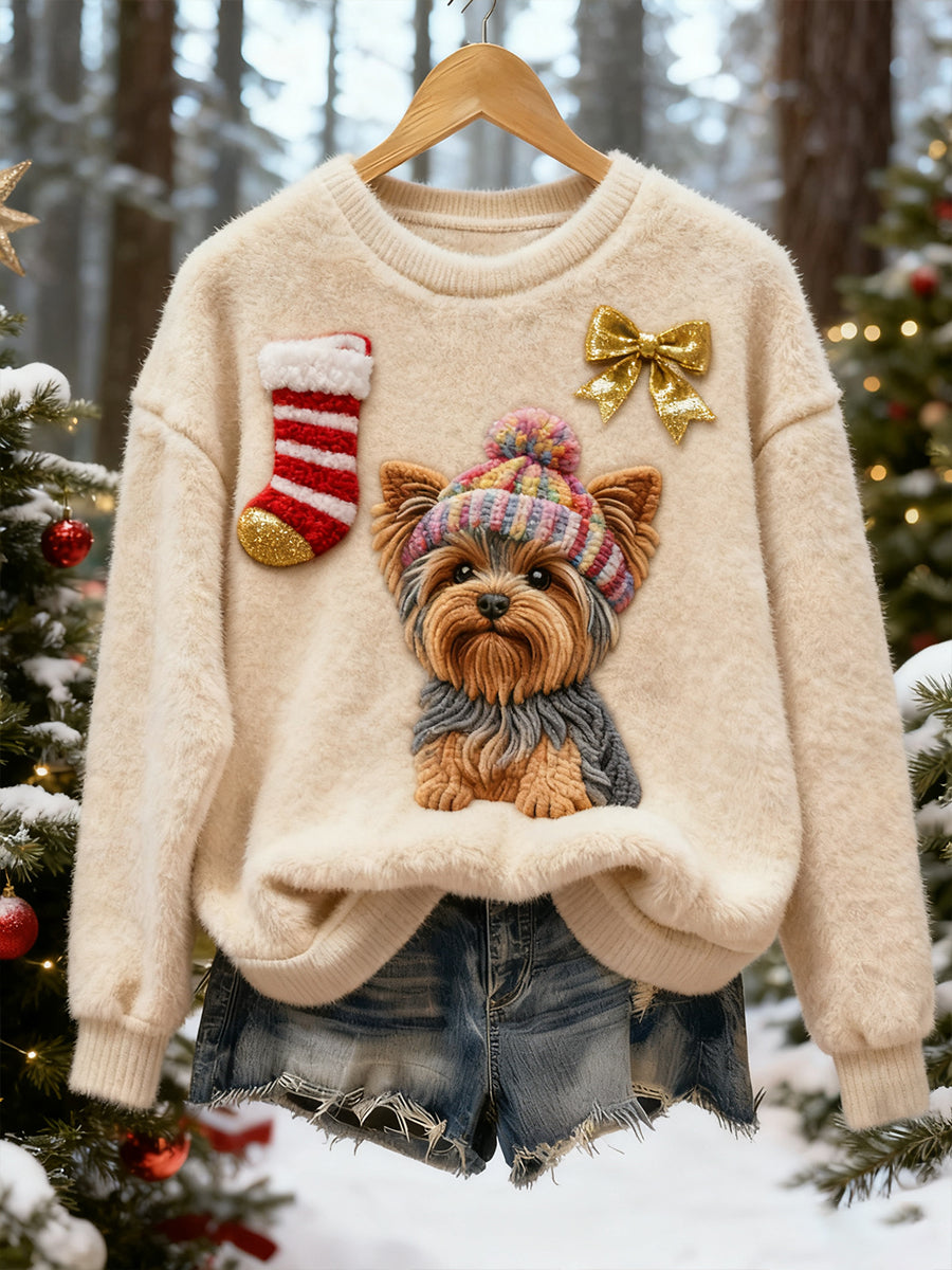 Women's Retro Animal Christmas Art Print Casual Flannel Top