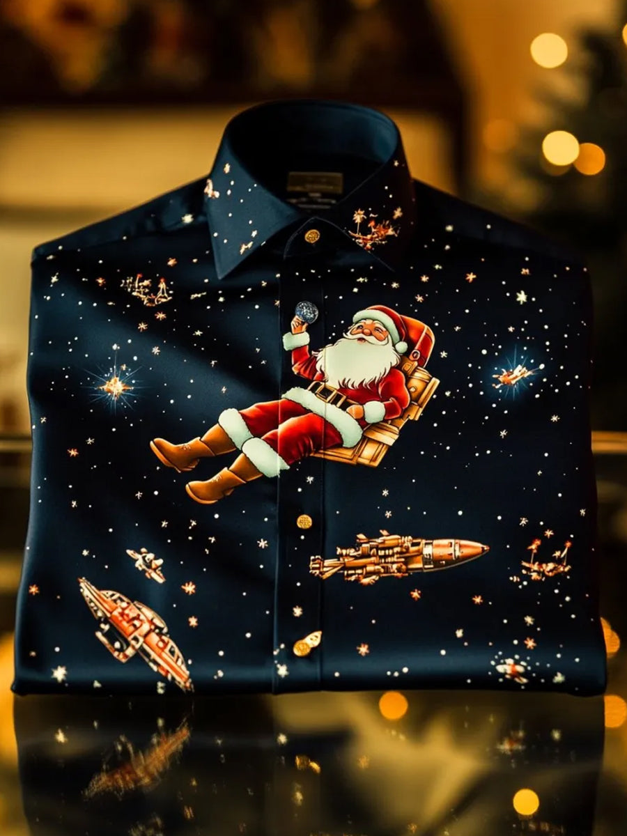 Christmas men's business luxury Christmas tree and Christmas reindeer long-sleeved shirt