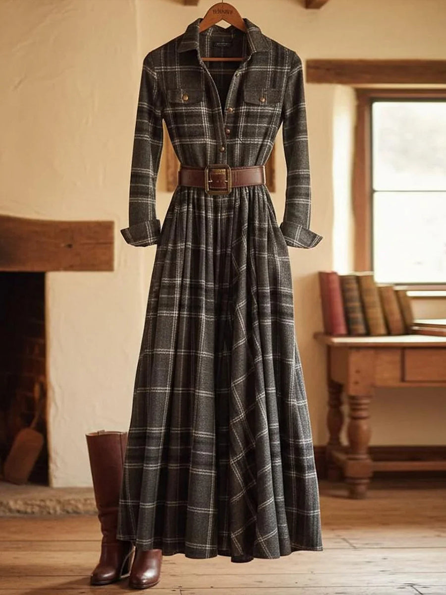 Women's Vintage Plaid Pattern Elegant Maxi Dress