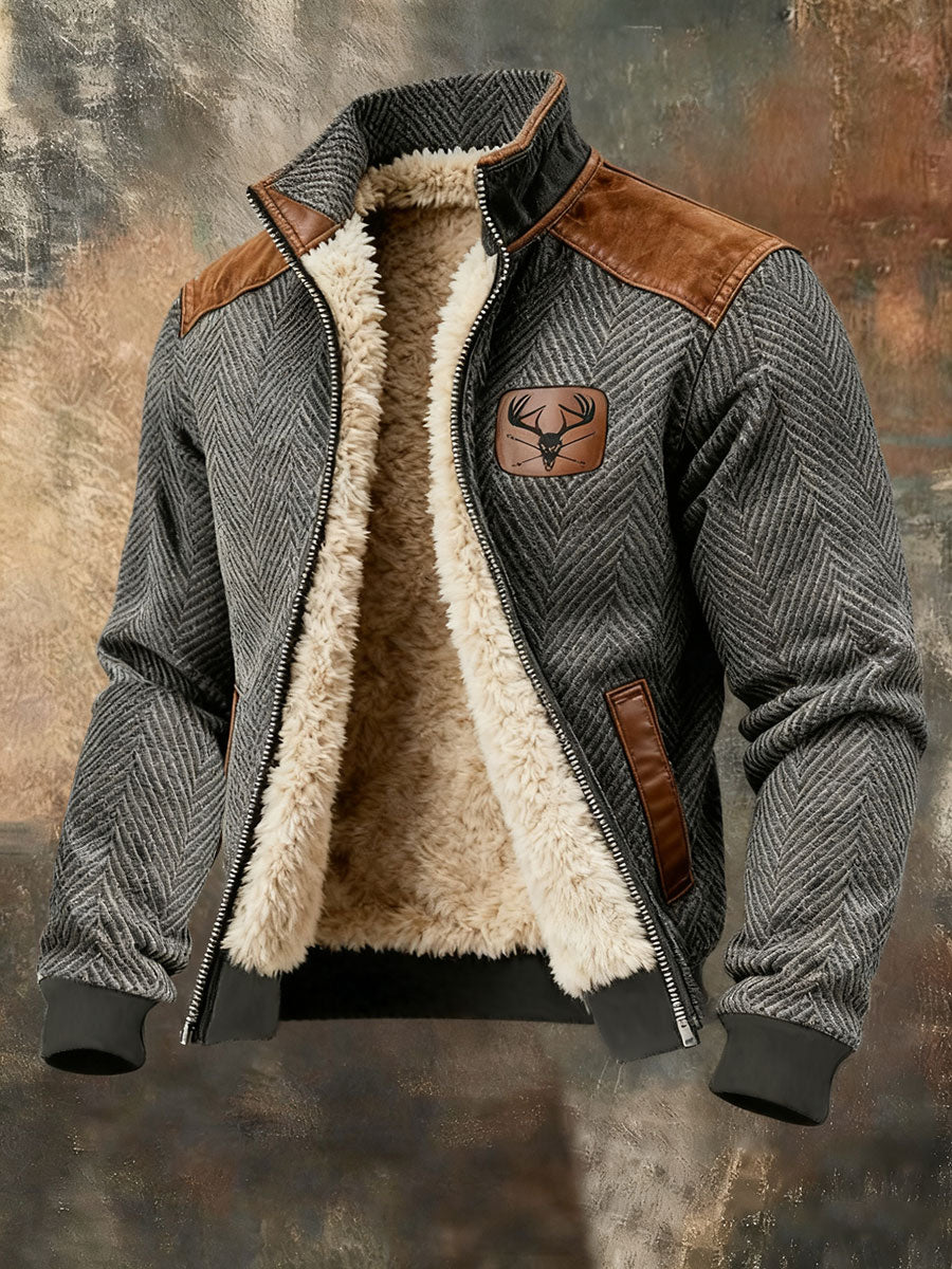 Men's Retro Texture Jacquard Warm Outdoor Jacket