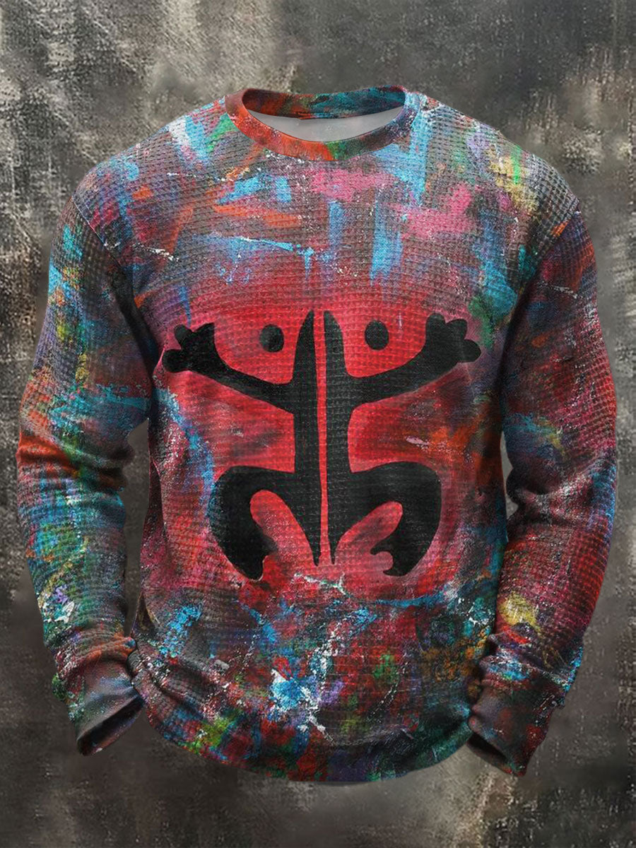 Men's Puerto Rico Taino Art Printed Waffle Tops