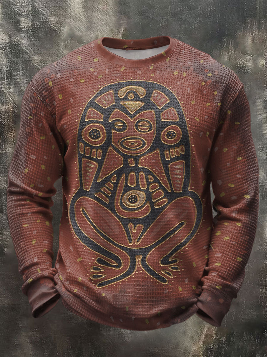 Men's Puerto Rico Taino Art Printed Waffle Tops