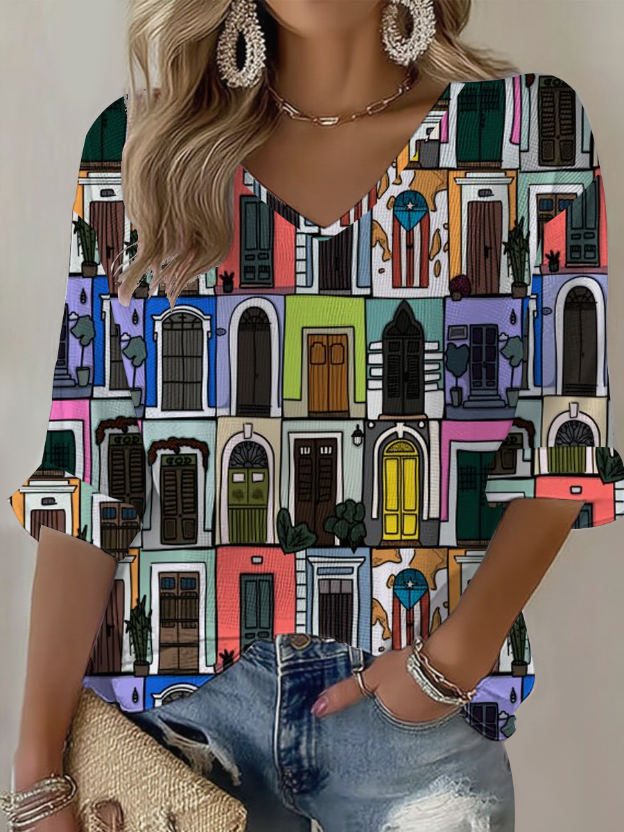 Women's Puerto RIco Singer Decorate Printed Waffle T-shirt