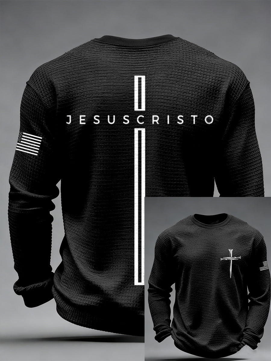 Men's Faith Printed Waffle Long Sleeved Round Neck Sweatshirt