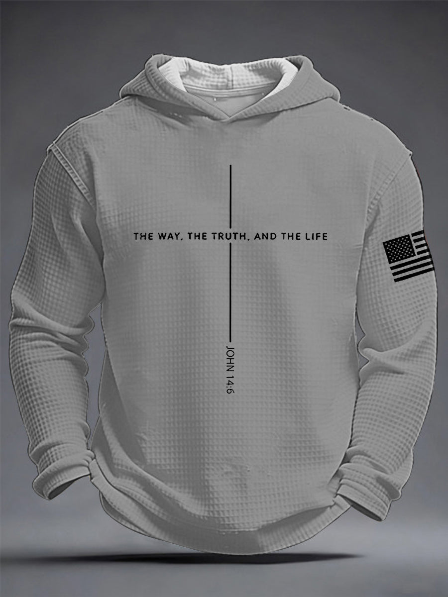 Men's Jesus The Way The Truth The Life Cross Waffle Hooded Sweatshirt