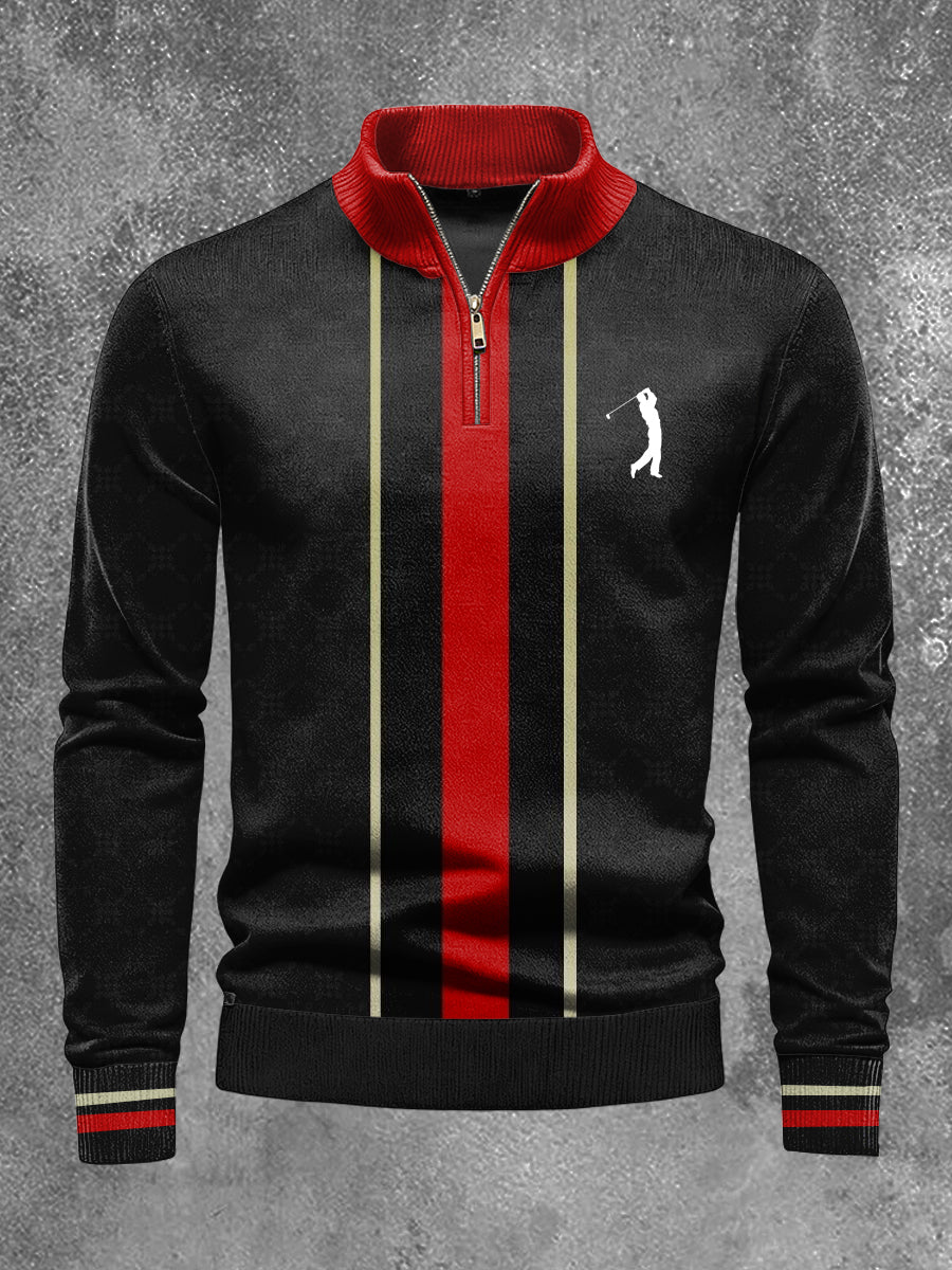 Men's Business Style Half Zipper Long Sleeve Knitted Top