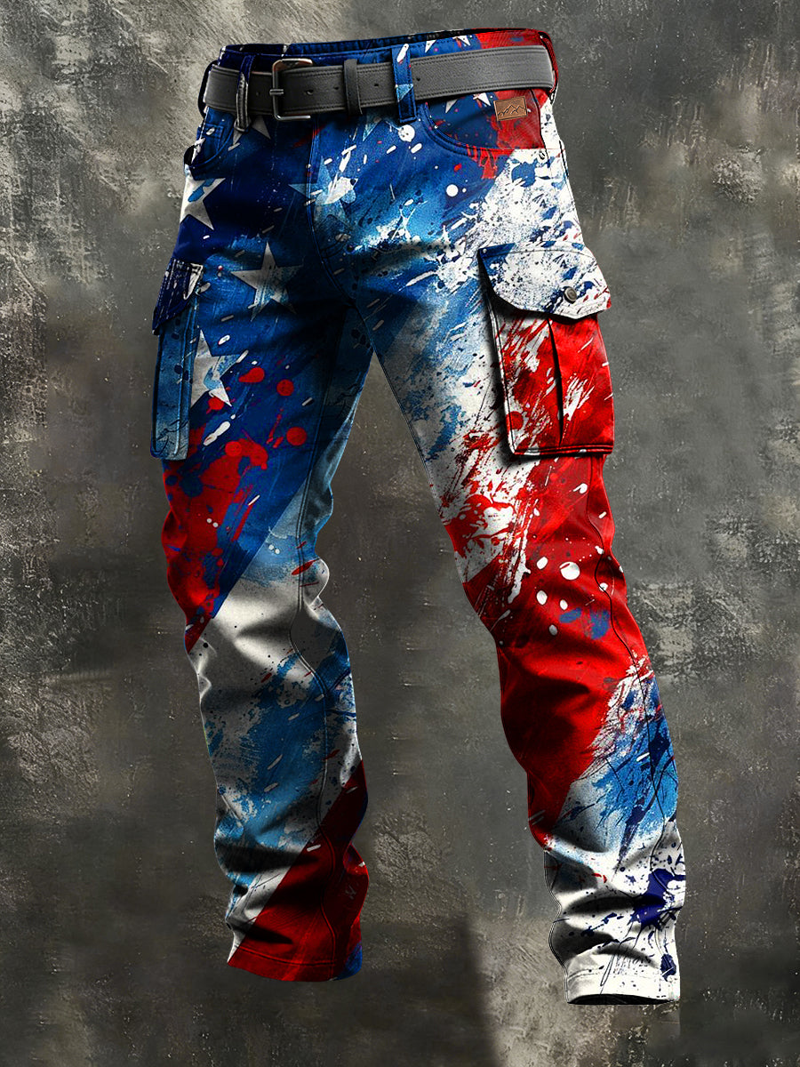 Men's Retro Vacation Business Art Print Casual Workwear Trousers