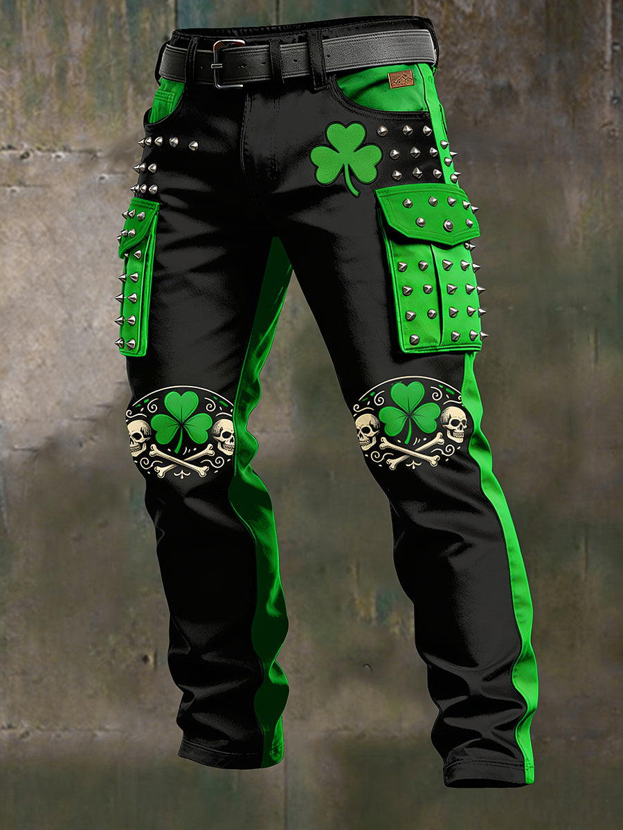 Men's Retro Vacation Business Saint Patrick Art Print Casual Workwear Trousers