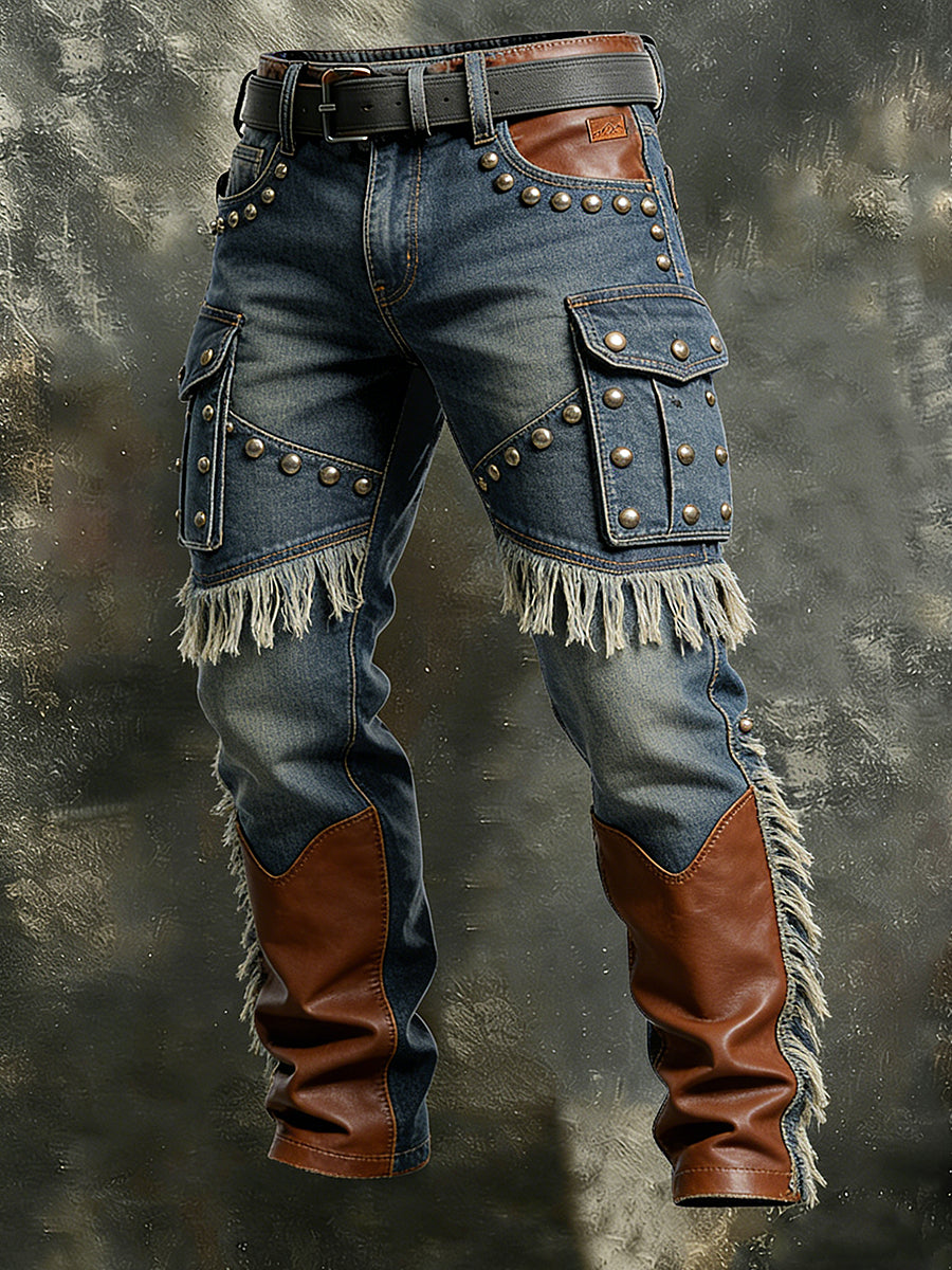 Men's Retro Vacation Business Western Rivets Art Print Casual Workwear Trousers