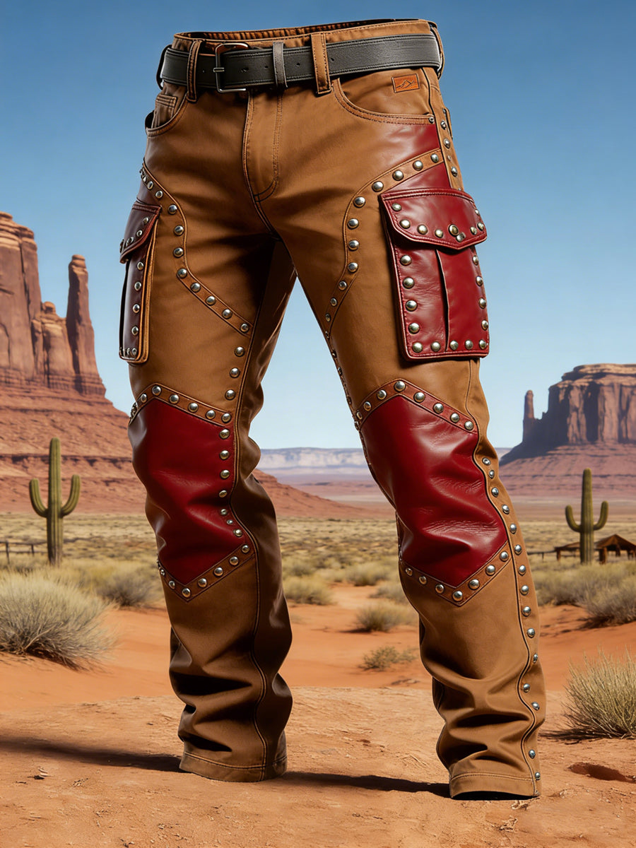 Men's Retro Vacation Business Western Rivets Art Print Casual Workwear Trousers