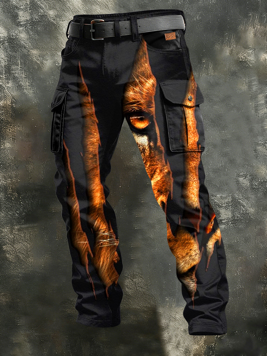 Men's Retro Vacation Business Lion Art Print Casual Workwear Trousers