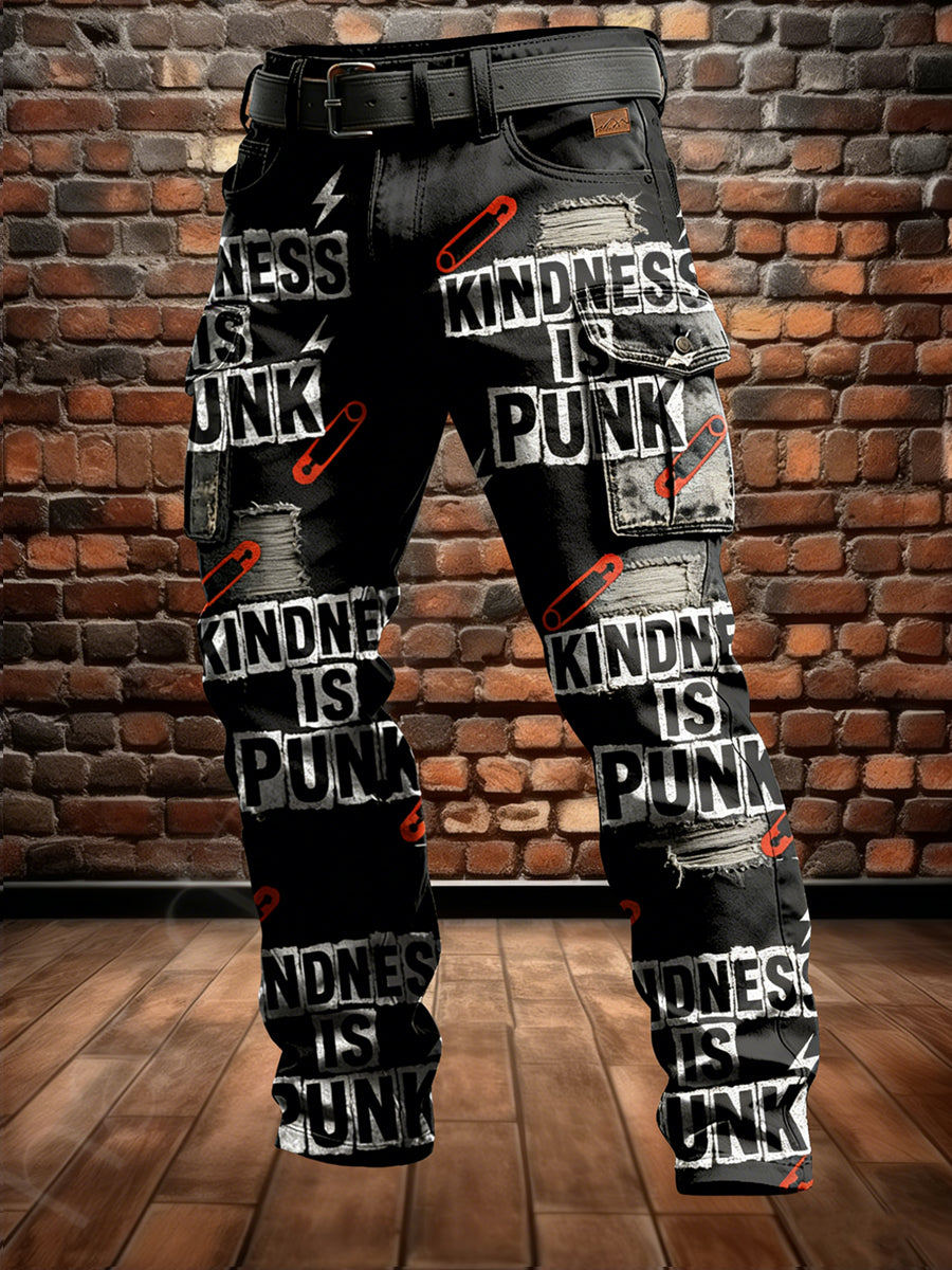 Men's Retro Vacation Business Punk Art Print Casual Workwear Trousers