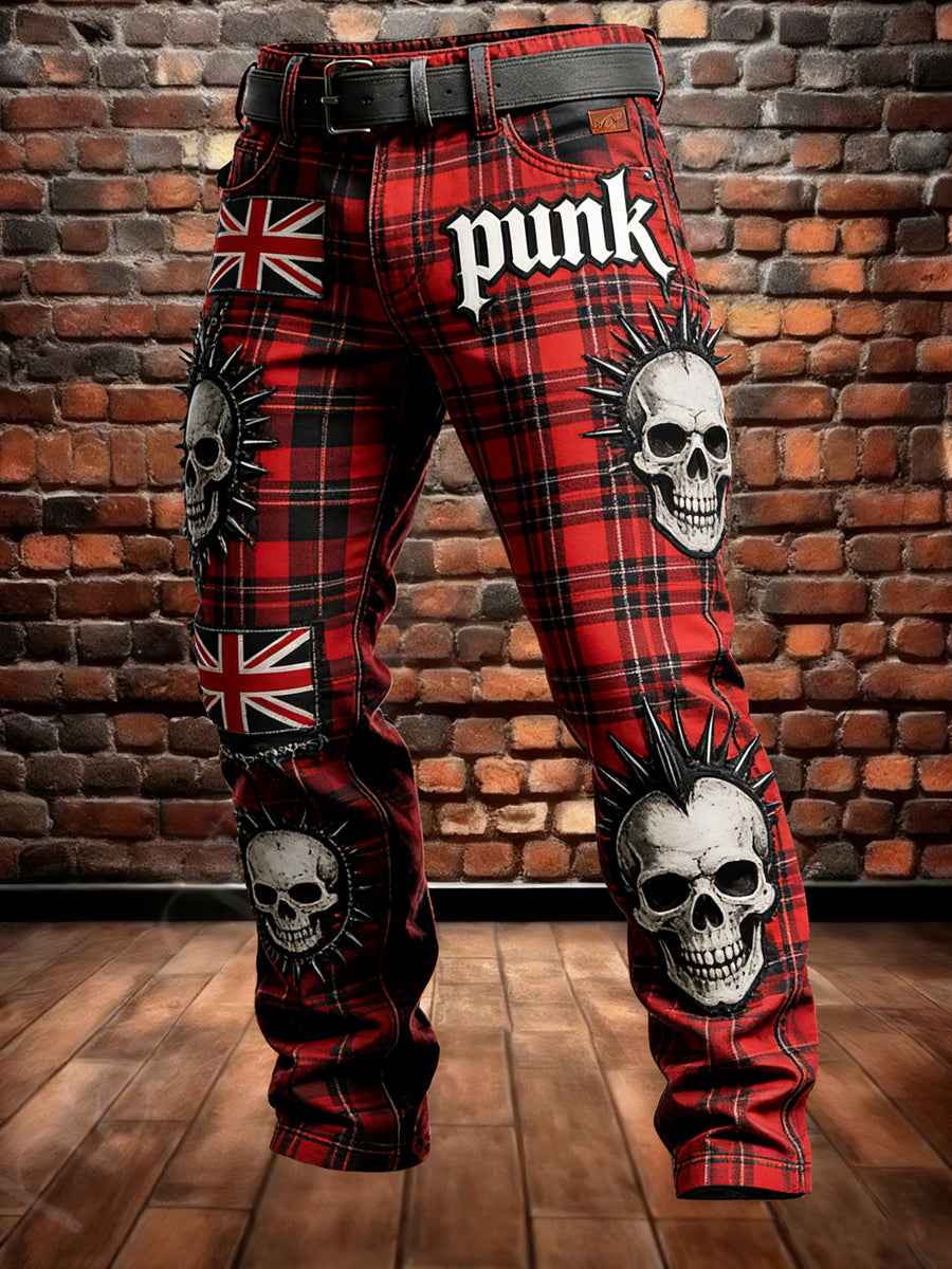 Men's Retro Vacation Business Punk Skull Art Print Casual Workwear Trousers