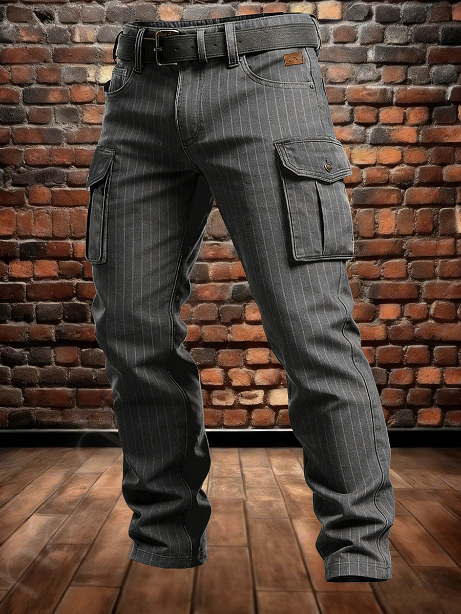 Men's Retro Vacation Business Stripe Art Print Casual Workwear Trousers