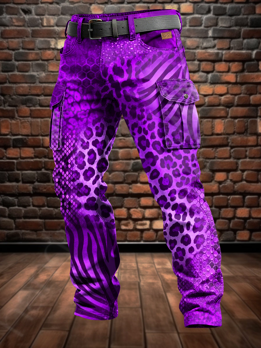 Men's Retro Vacation Business Art Leopard Print Casual Workwear Trousers