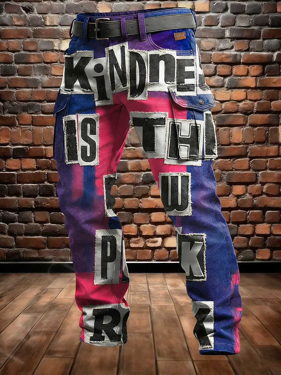 Men's Retro Vacation Business Punk Art Print Casual Workwear Trousers