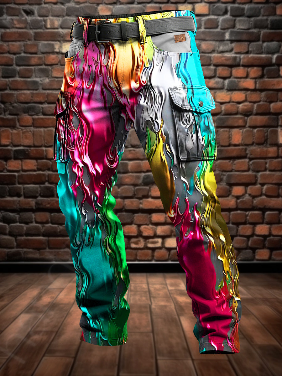 Men's Retro Vacation Business Art Print Casual Workwear Trousers