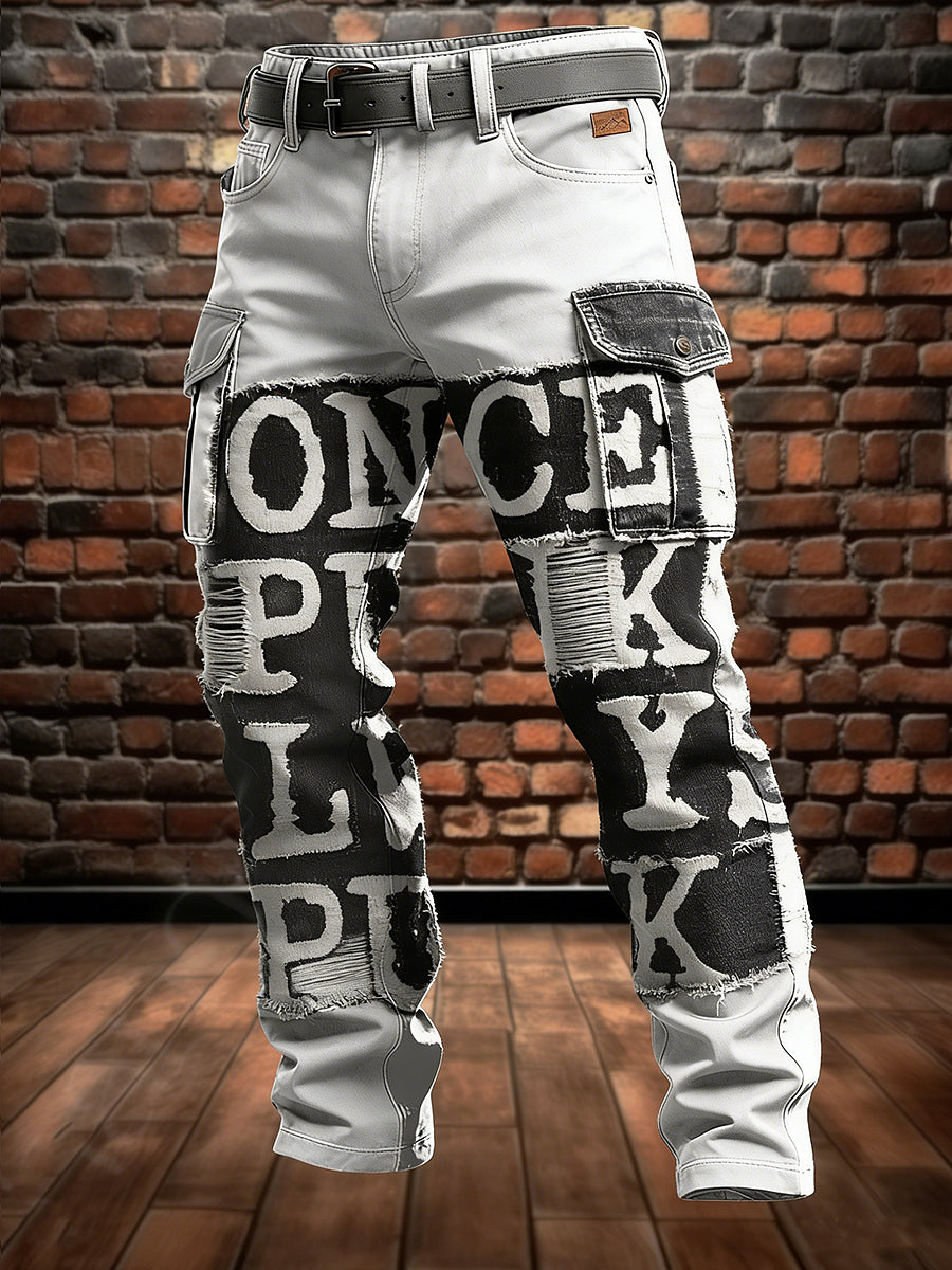 Men's Retro Vacation Business Punk Art Print Casual Workwear Trousers