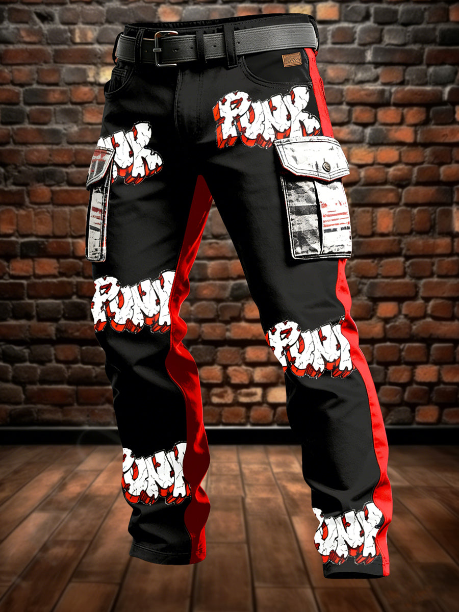 Men's Retro Vacation Business Punk Art Print Casual Workwear Trousers