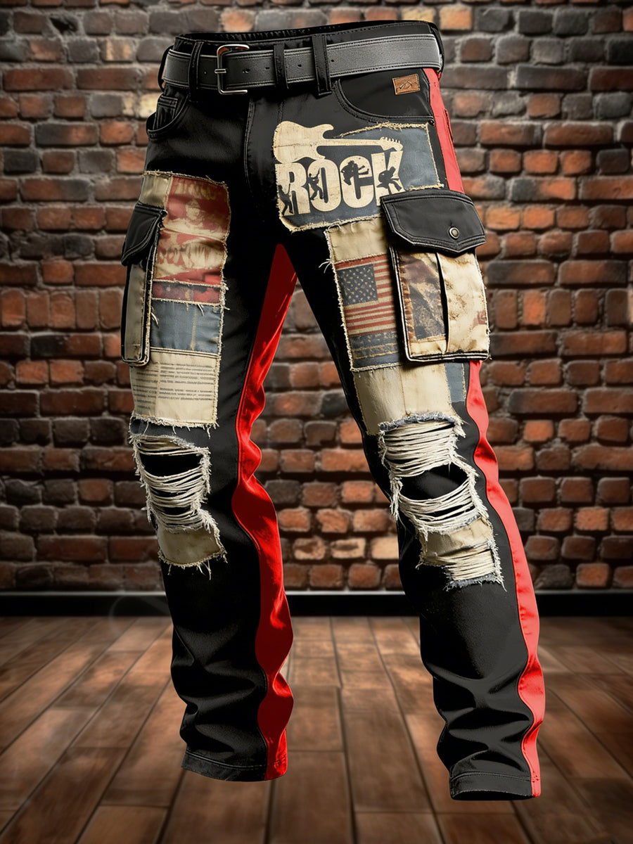 Men's Retro Vacation Business Punk Art Print Casual Workwear Trousers