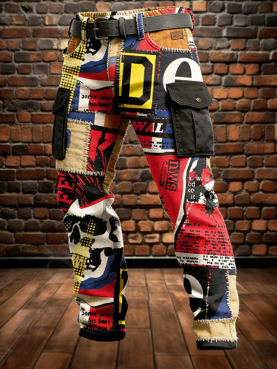 Men's Retro Vacation Business Punk Art Print Casual Workwear Trousers