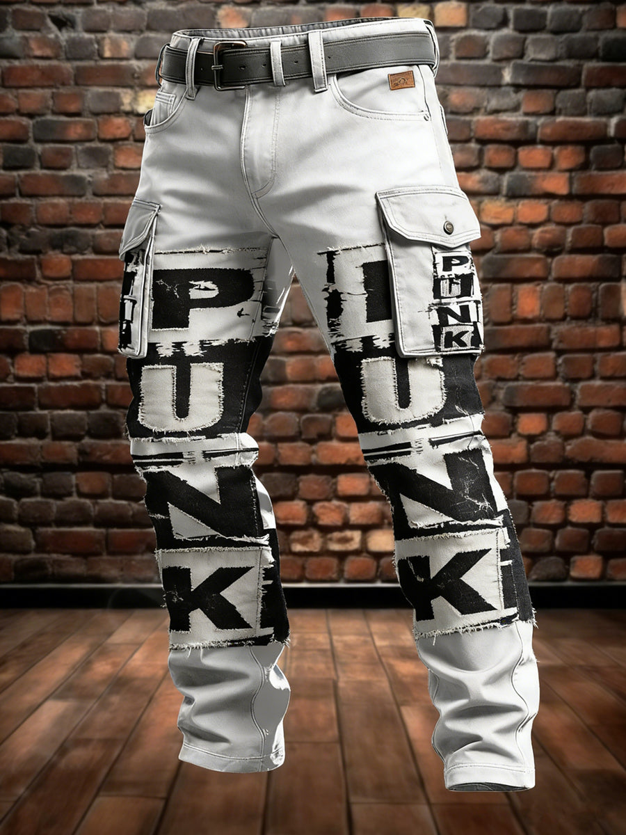 Men's Retro Vacation Business Punk Art Print Casual Workwear Trousers