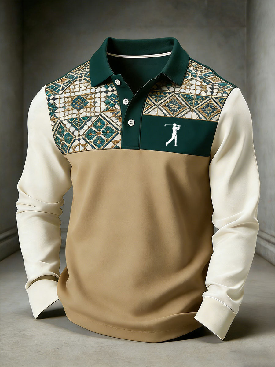 Men's Vintage Business Style Printed Casual Polo Shirt