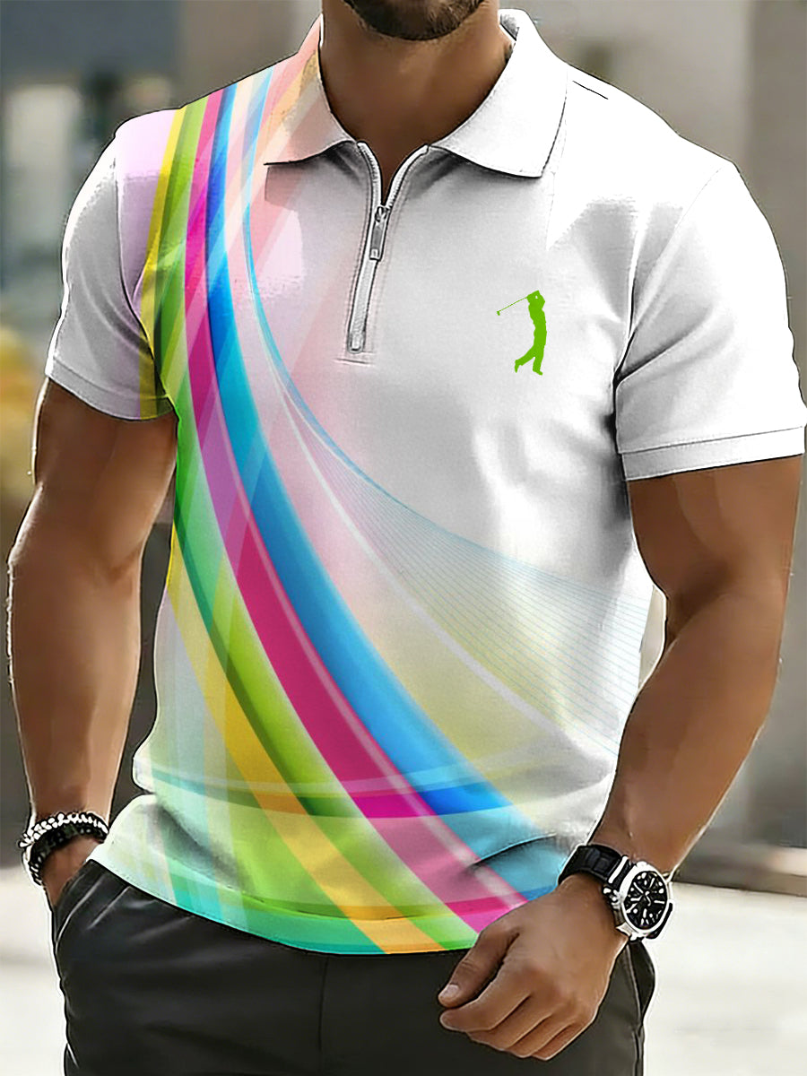 Men's Business Style Printed Half Zipper Polo Shirt