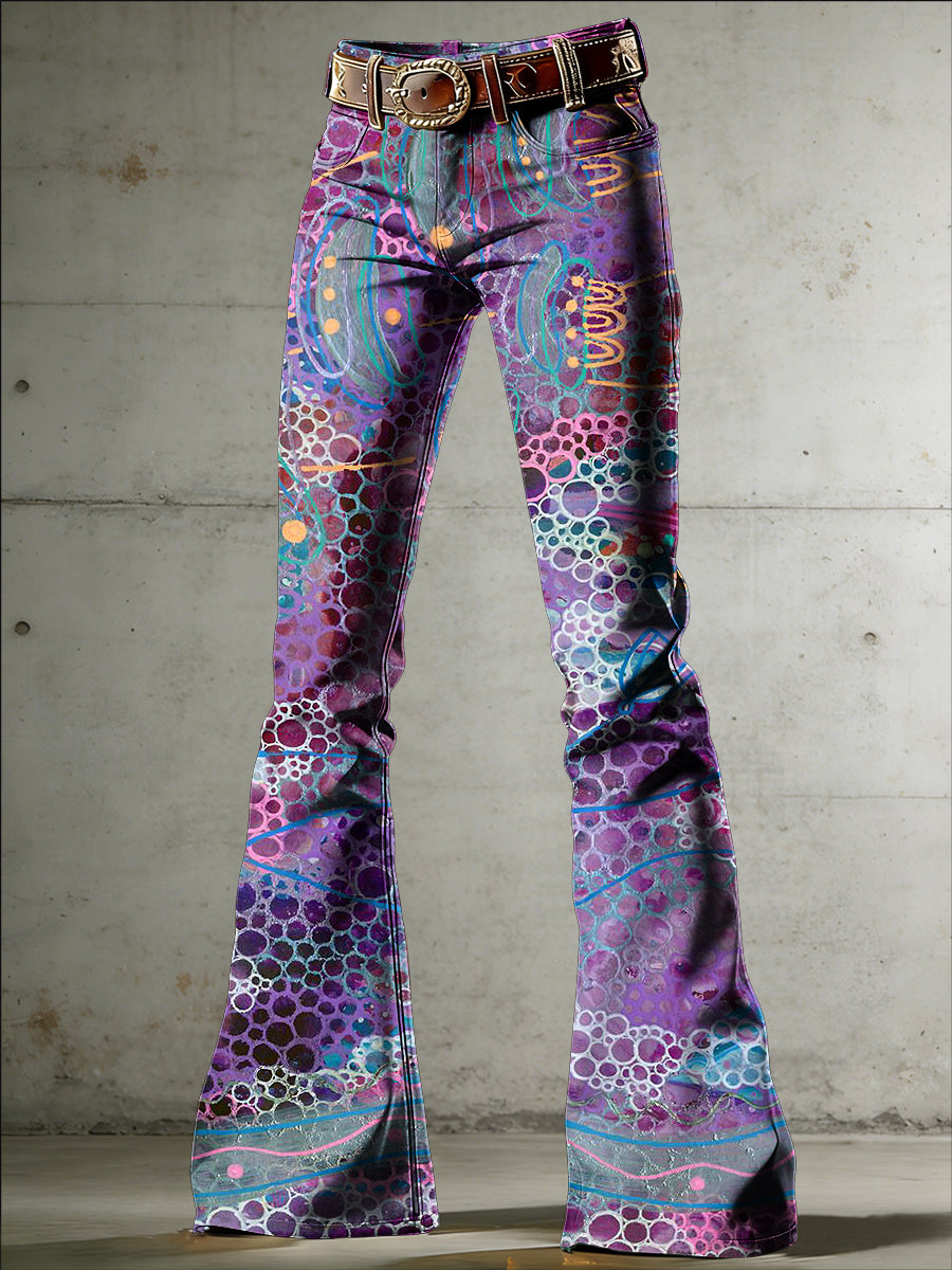 Women's Psychedelic Art Print Flared Trousers