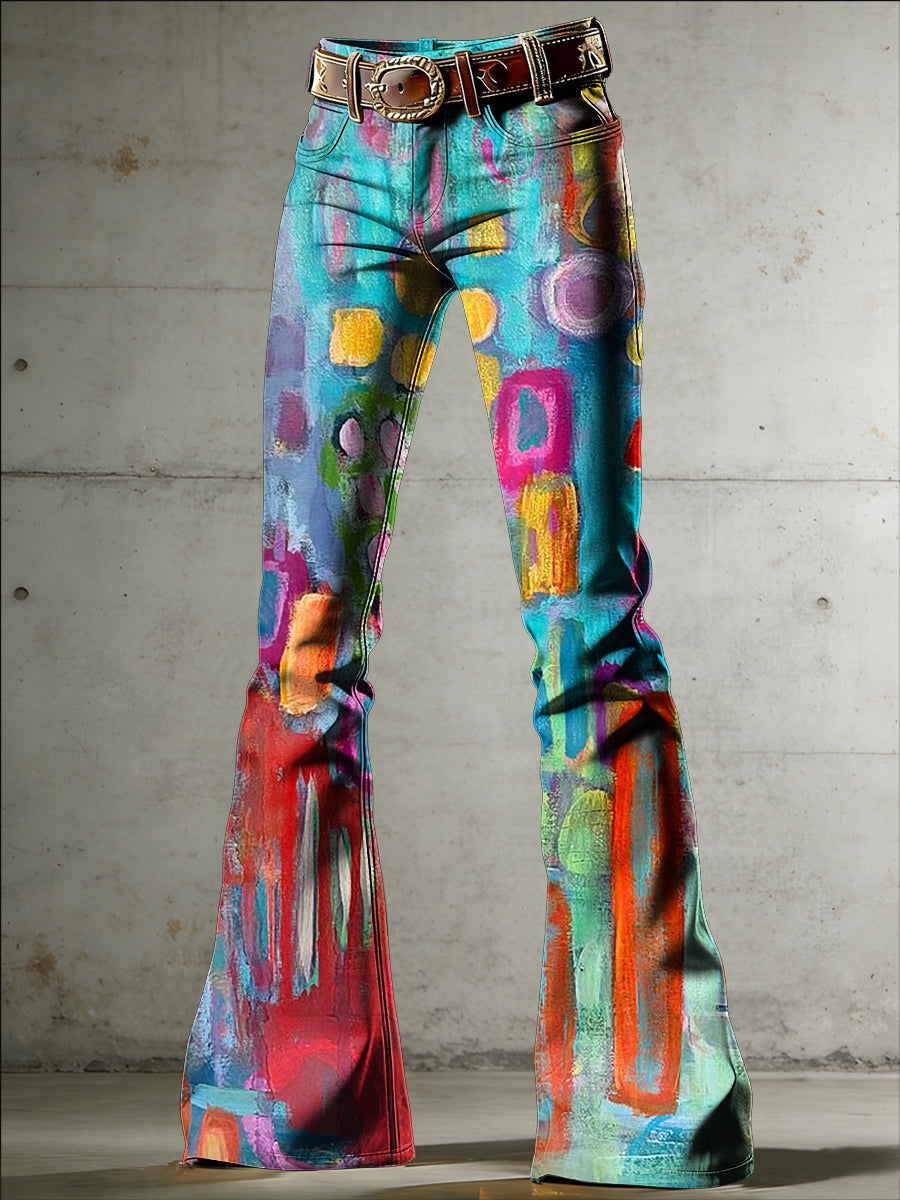 Women's Art Print Flared Trousers