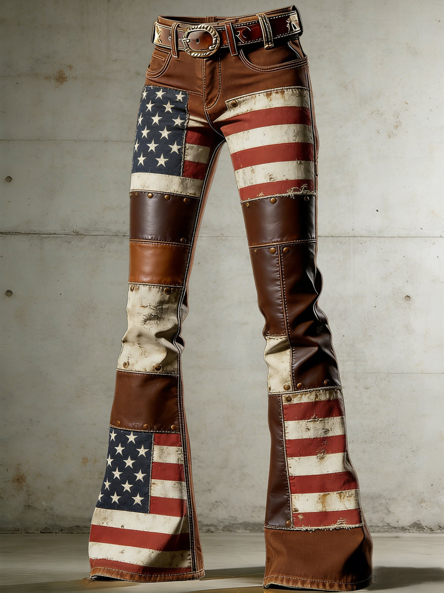 Women's American Flag Art Print Flared Trousers