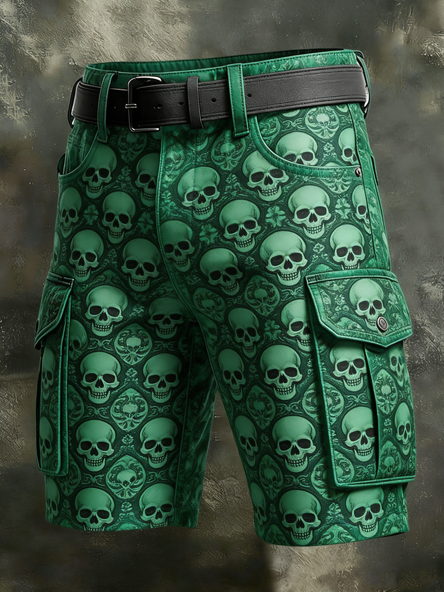 Men's Retro Vacation Business Skull Art Print Casual Shorts